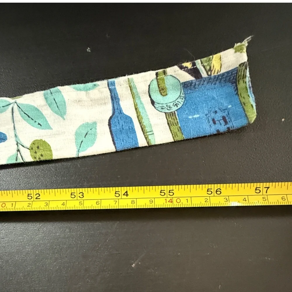 Vintage MCM Novelty Kitchen Print Half Apron Rick Rack Blue Green 1950s 60s